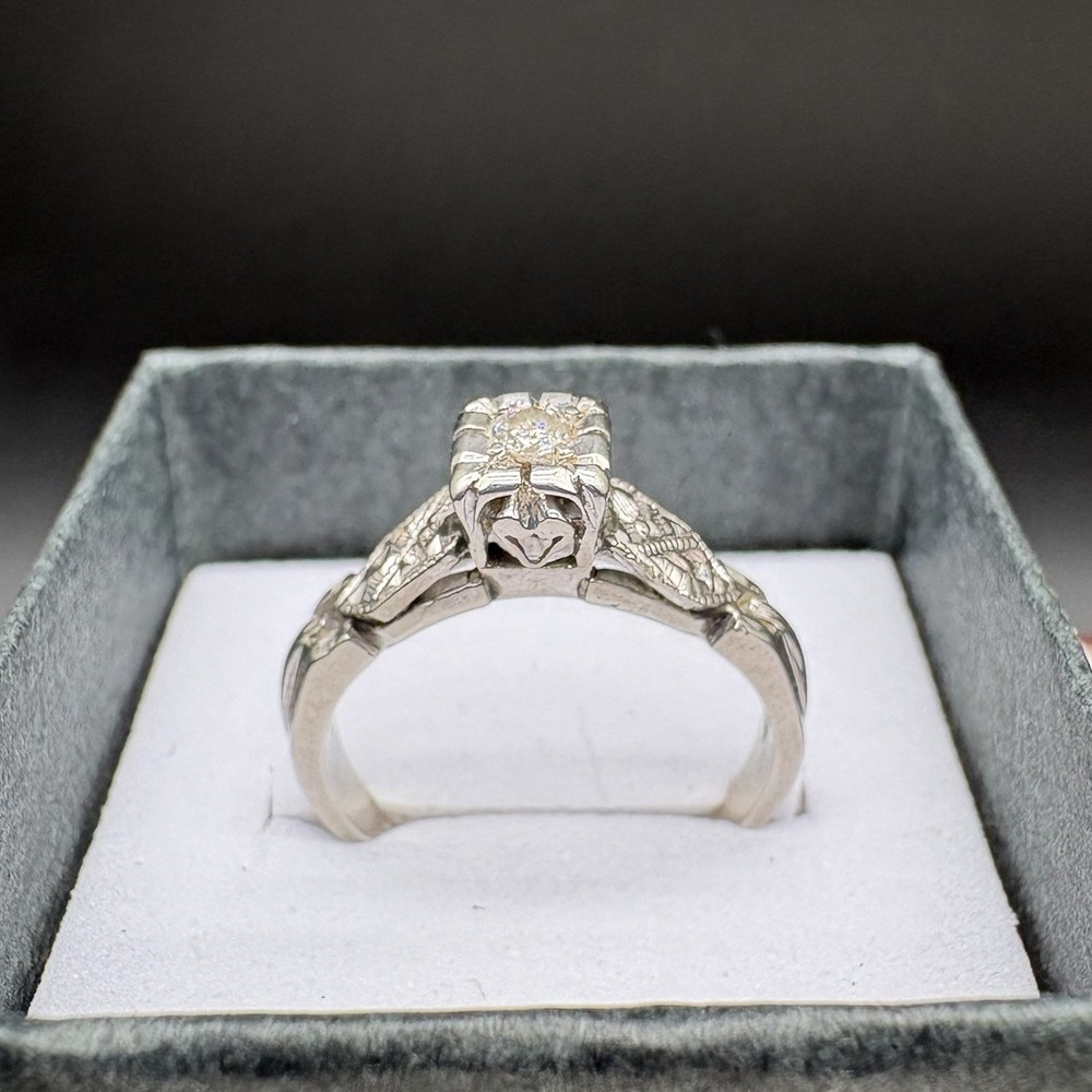 10K White Gold‎ Diamond Ring Size 6 Vintage Band 2.87g XRF Tested Solid Gold